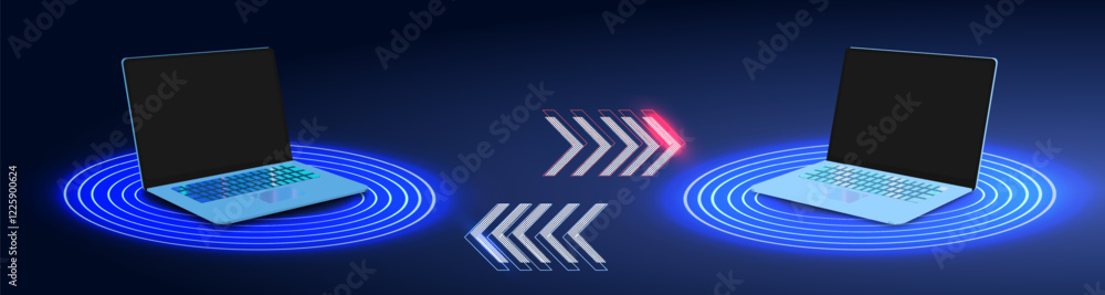 Poster data transfer between two laptops using wireless technology in a modern digital environment