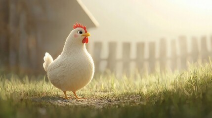 Adorable Hen in a Sunny Meadow: A Delightful Farm Scene