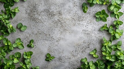Green Plants Frame Concrete Background