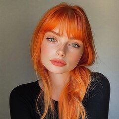Stunning Portrait of a Young Woman with Vibrant Orange Hair and Freckles