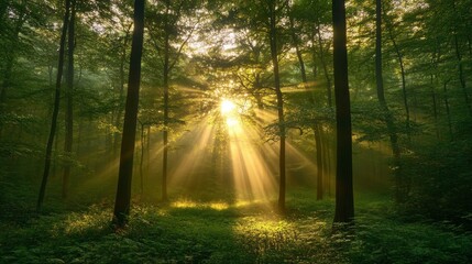 Obraz premium Sunrise in a beautiful forest in Germany