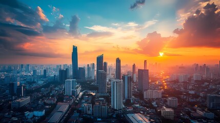 Obraz premium A Skyline of a Bustling City Under a Dramatic Sky