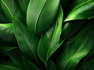 Obraz premium Layered jungle leaves, tropical textures with dramatic lighting, 3D illustration
