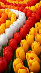 Obraz premium Spring tulip garden, neat rows of bold colors, 3D illustration