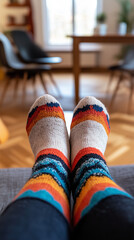 Cozy Winter Relaxation with Colorful Socks and Warm Interior