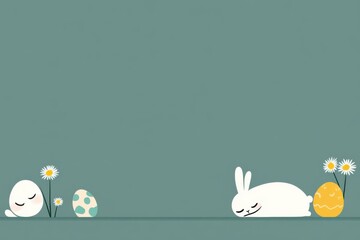 Easter card in green with bunnies and Easter eggs. tradition and religion, celebrations. place for text, beautiful illustration