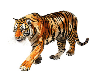 Obraz premium Majestic Tiger Walking Gracefully Through Its Habitat in the Wilderness Showcasing Its Striking Orange and Black Stripes