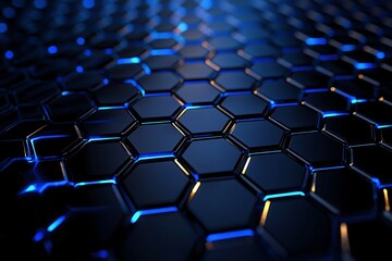 Obraz premium Abstract close-up of a futuristic hexagonal pattern with glowing edges on a dark background
