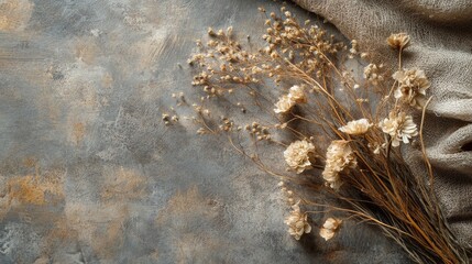 Dried Flowers Arranged on Textured Background