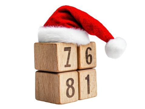 Isolated Wooden Blocks with Numbers and Santa Hat