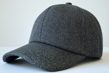 Gray Cap with Classic Silhouette on White Surface with Blank Space for Custom Designs