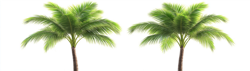 Obraz premium Zwei hohe Palmen mit üppigem Grün vor hellem, einfarbigem Hintergrund