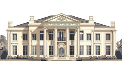 Fototapeta premium Elegant Mansion Design Showcasing Classical Architecture With Grand Columns and Intricate Details