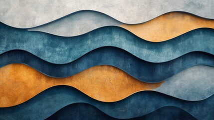 Abstract Wave Pattern in Blue and Gold Hues