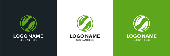 Organic Green Leaf Circle Logo Design Template.
