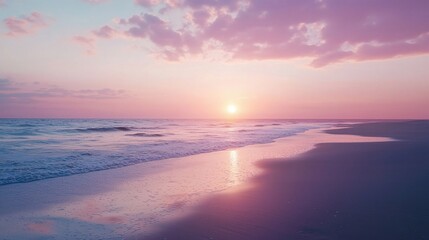 Fototapeta premium Serene Sunset at the Beach: A Peaceful Coastal Panorama