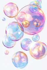 Naklejka premium Bunte Seifenblasen im sanften Lichtschimmer