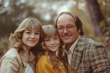Fototapeta premium A family portrait of a happy 1970s family