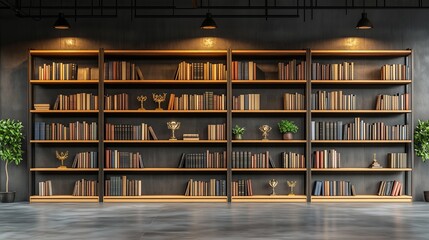 Contemporary interior with an extensive wall of bookshelves, showcasing a blend of style and literature