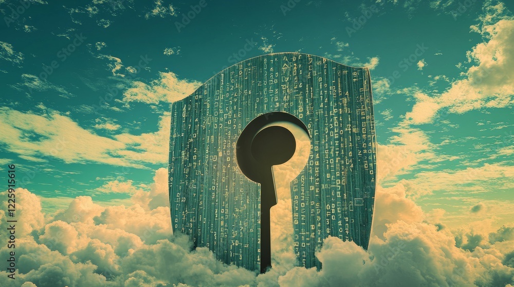Poster secure privacy data in internet. symbol of shield protections of icon man, which consists digit code