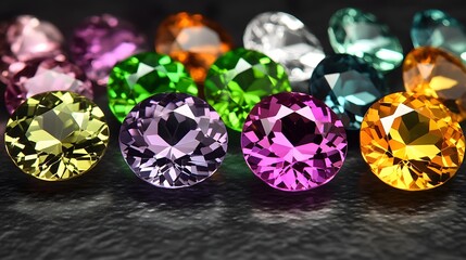 Fototapeta premium Vibrant Gemstones Collection, Closeup of Colorful Precious Stones