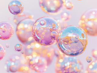 Naklejka premium Bunte Seifenblasen vor hellem Hintergrund