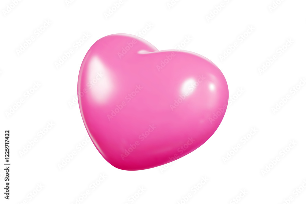 Poster 3d vector pink heart balloon with glossy surface, realistic light reflections. floating object with 