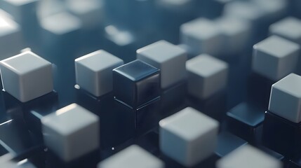Abstract 3D Render of Black and White Cubes Pattern