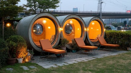 Unique Concrete Pipe Relaxation Pods