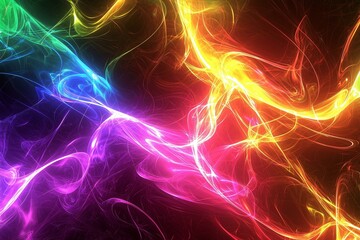 Retro groovy neon lights with glowing effects in a psychedelic swirl, creating a vibrant and energetic abstract background.