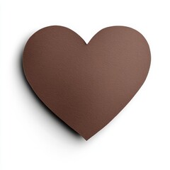 Obraz premium A dark brown 3D paper heart shape on a white background. Brown paper heart in top view.