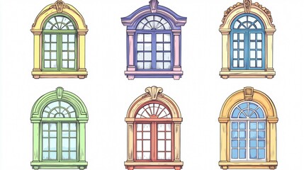 Obraz premium Vintage Hand-Drawn Doodle Style Windows Collection for Creative Projects
