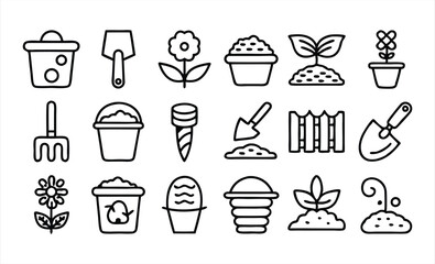 set of  outline icons related to soil  linear ic