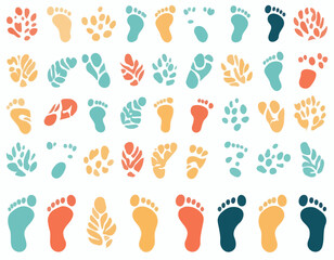 Human foot and shoe print icons set vector illustration isolated on white background. 