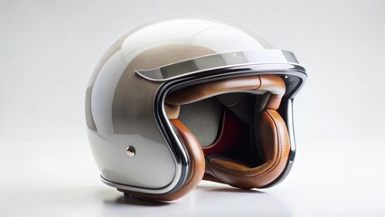 Silver and Brown Leather Motorcycle Helmet