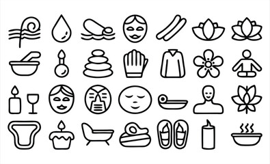 set of outline icons related to spa  linear ico 
