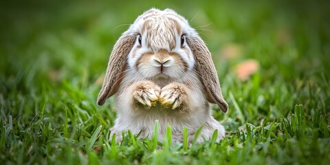 Obraz premium Adorable Baby Lop-Eared Rabbit in Green Grass
