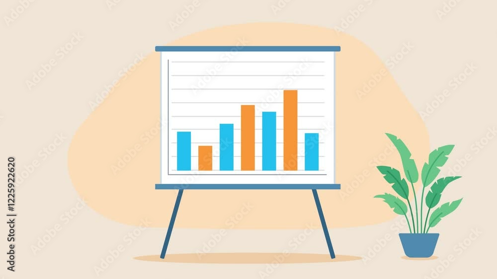 Poster animation of a line graph appearing on a flip chart. the graph consists of blue and orange bars. nex