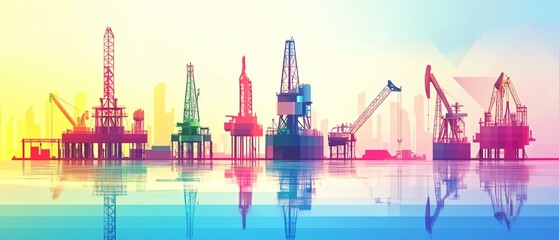 Obraz premium Modern Flat Design Vector Illustration of Various Oil Rigs for Industrial Concepts and Presentations