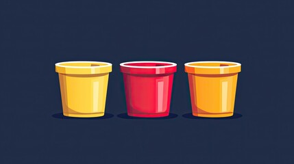 Three Colorful Cups Arranged in a Row