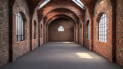 Fototapeta premium Brick Corridor With Archways And Windows