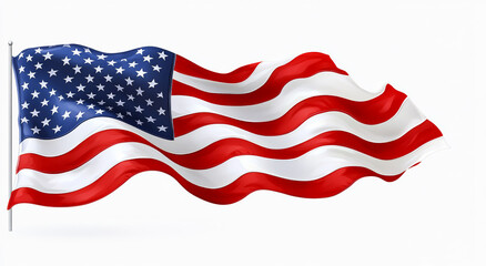 Obraz premium A red, white and blue American flag waving in the wind. The flag is a symbol of the United States and represents freedom and patriotism