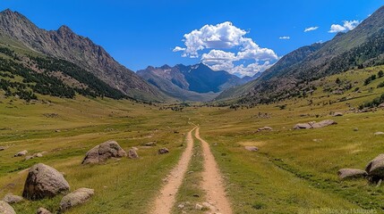 Mountain valley road, summer landscape, scenic view, travel destination