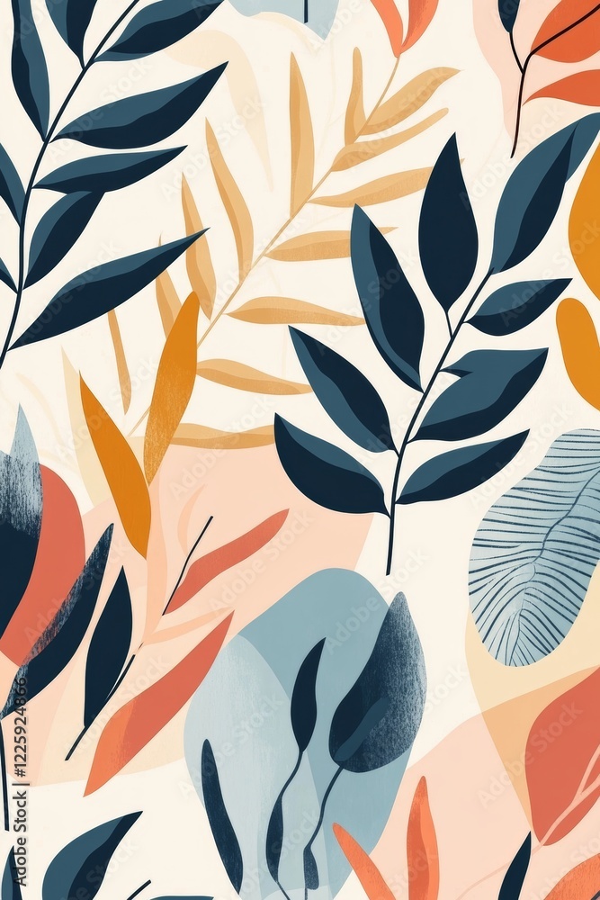 Aufkleber abstract leaves pattern on modern background with muted color palette for creative projects and pres