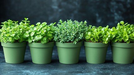Vibrant Green Herb Collection in Terracotta Pots