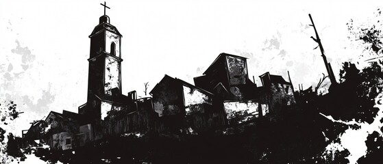 Obraz premium Modern Urban Monochrome Vector Illustration for Editorial Publication, Web Design, and Digital Marketing