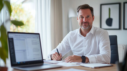 Fototapeta premium Corporate Executive in Modern Home Office During Video Conference