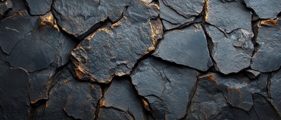 Dark Textured Rock Wall with Golden Highlights
