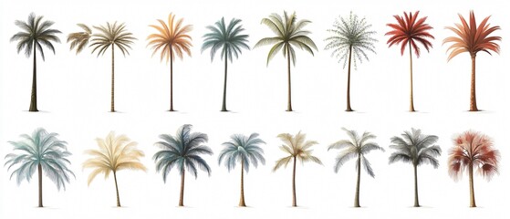 Tropical Palm Trees Vector Illustrations Set for Graphic Design Projects