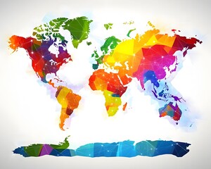 Colorful Polygonal World Map Global Network Connections
